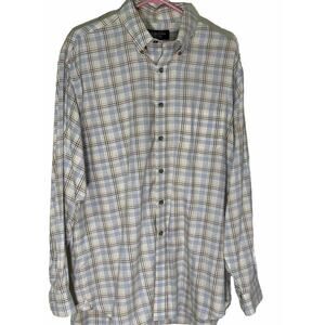 Brooks Brothers Country Club Dress Shirt Mens Large Blue Tan Plaid Button Up